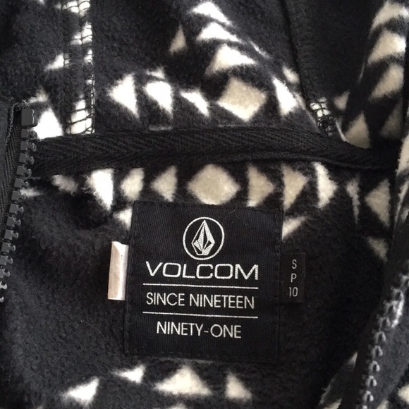 Volcom Fleece Full Zip Jacket Full Zipper Hoodie B&W Size Small Sweatshirt Coat - Picture 5 of 6